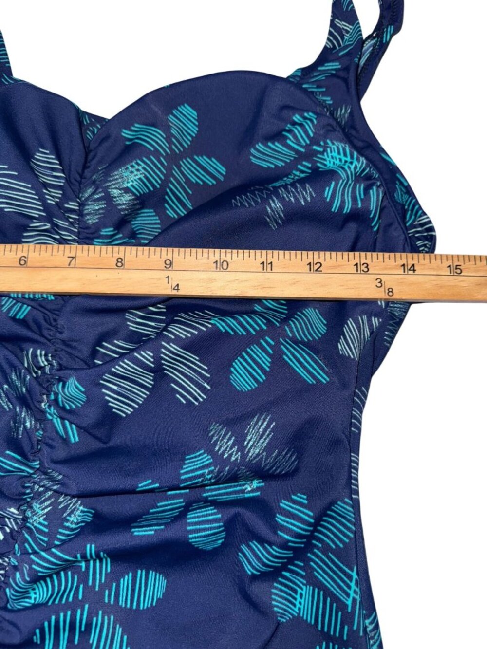 One-Piece Maxine Swimsuit With Ruched Front & Tropical Print Blue & Teal Womens - Picture 10 of 10